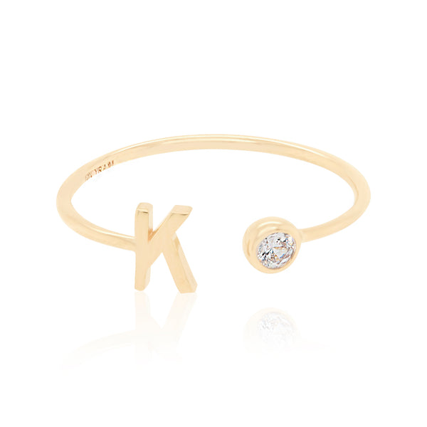 Initial ring with CZ set in bezel