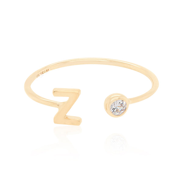 Initial ring with CZ set in bezel